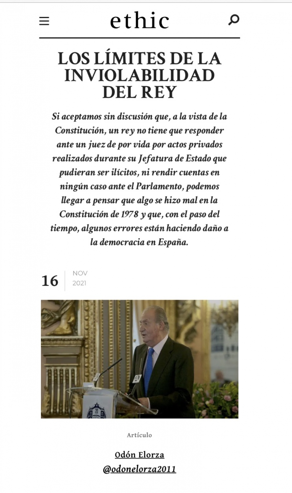 Eliminar la actual inviolabilidad feudal del Rey exige una ley org&aacute;nica para la reforma democr&aacute;tica de La Corona.