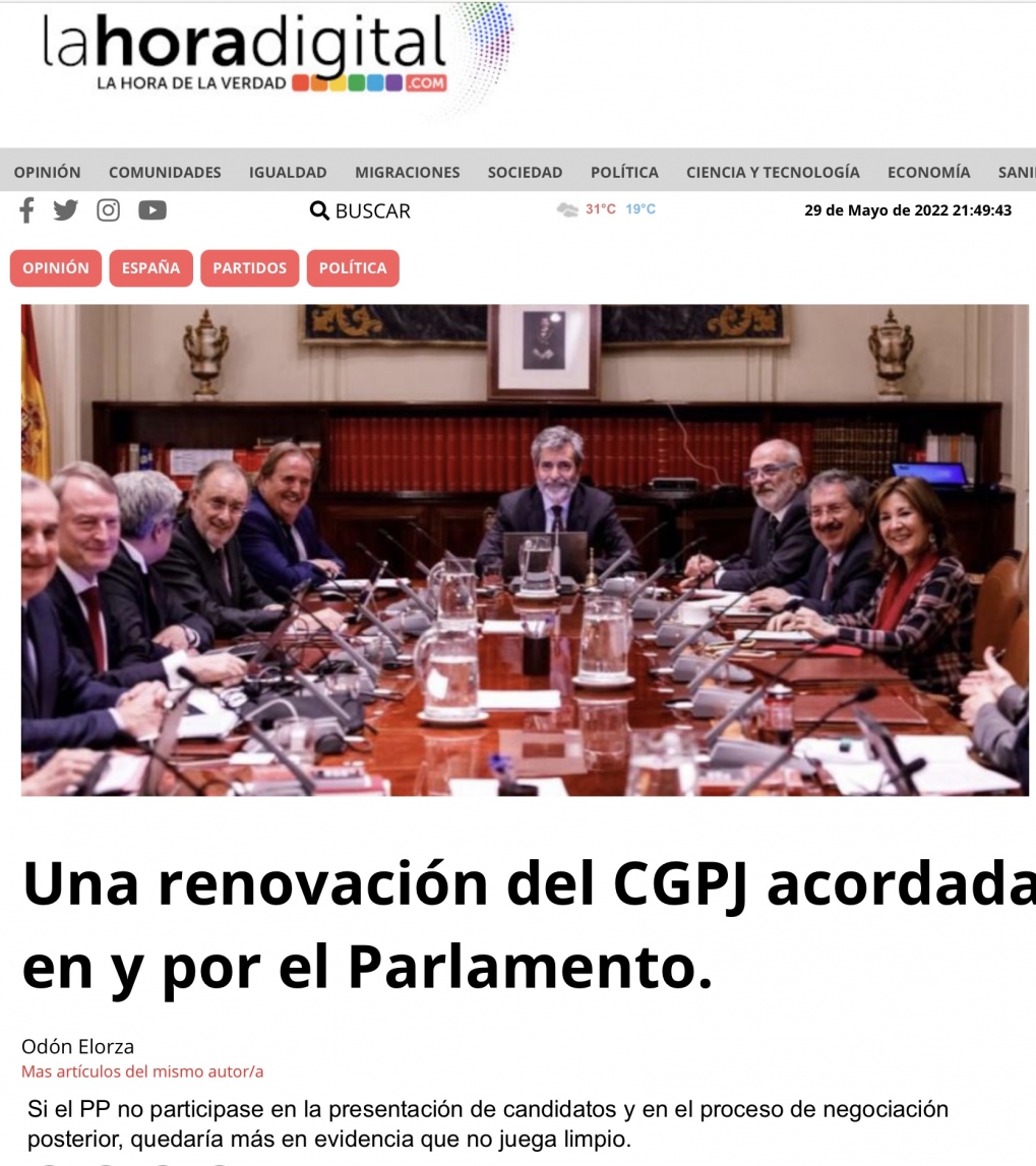 La renovaci&oacute;n del CGPJ hay que intentarla por la v&iacute;a legal y democr&aacute;tica del Parlamento.