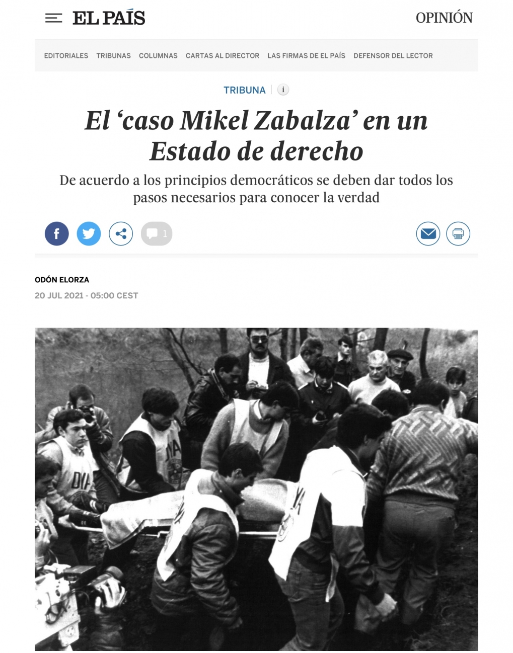 El caso Mikel Zabalza en un Estado de Derecho. (publicado en El Pa&iacute;s el 20-7-2021)