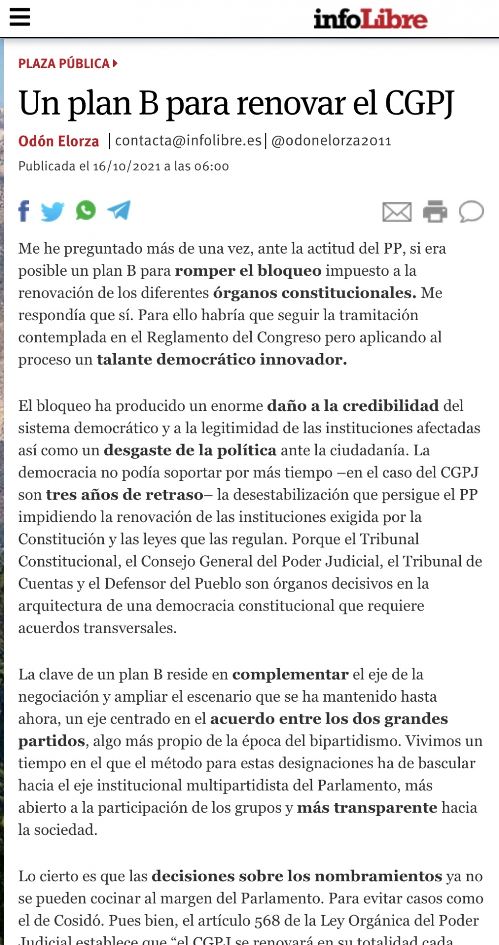 UN PLAN B PARA RENOVAR EL CGPJ.
