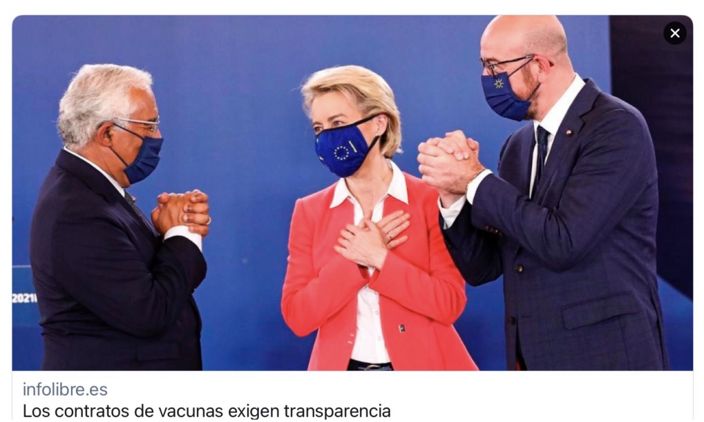 Pregunta al Gobierno sobre &ldquo;la falta de transparencia en el nuevo contrato de compra por la Comisi&oacute;n Europea de 1800 millones de dosis a la farmac&eacute;utica Pfizer&rdquo;.