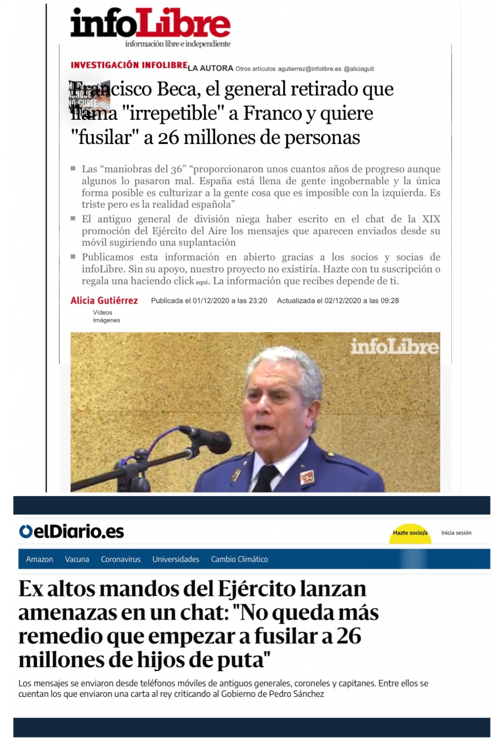 El chat de los militares retirados y sus enso&ntilde;aciones golpistas y de fusilamientos.