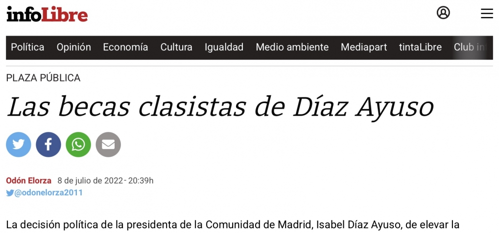 Las becas clasistas de Diaz Ayuso deben ser impugnadas.