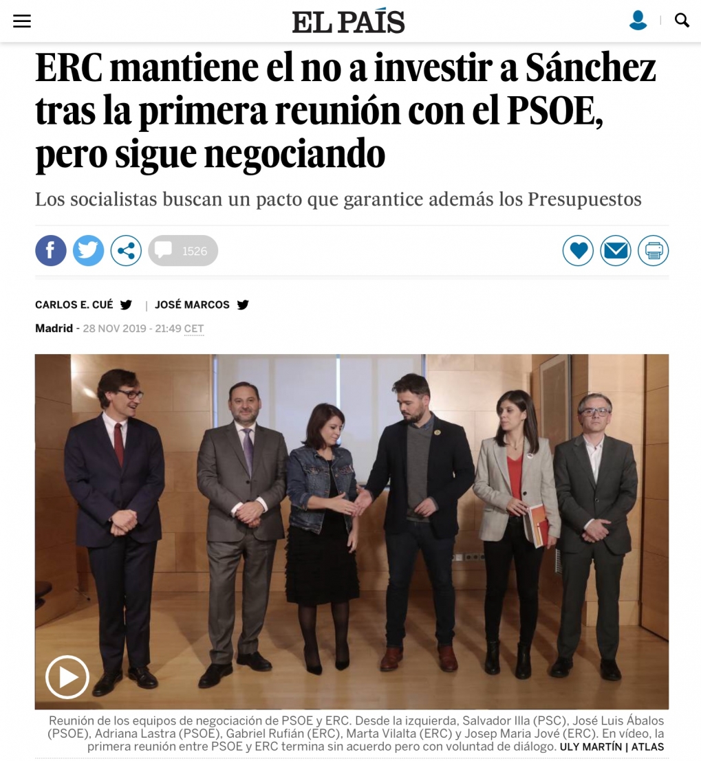 El proceso de di&aacute;logo entre el PSOE y ERC.