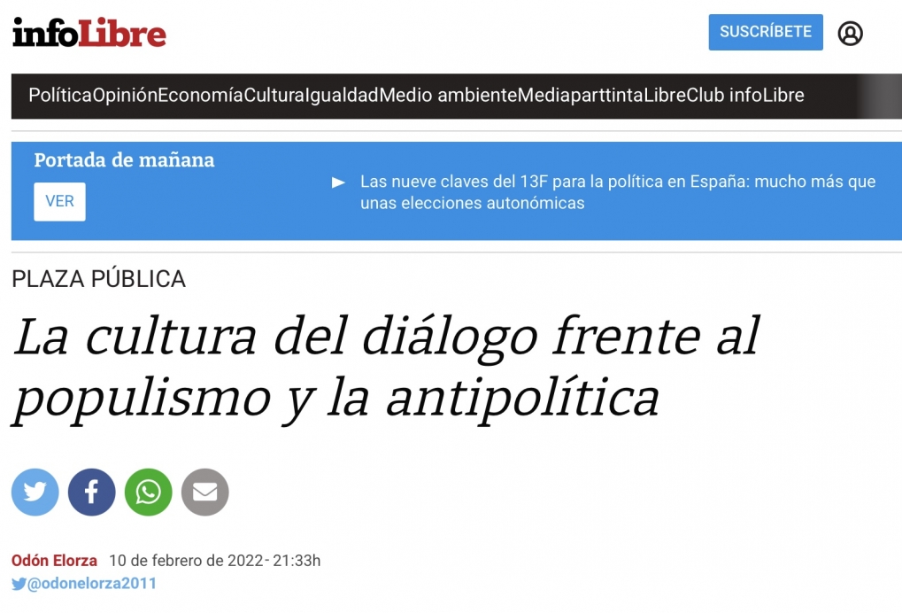 La cultura del di&aacute;logo frente al populismo y la antipol&iacute;tica.
