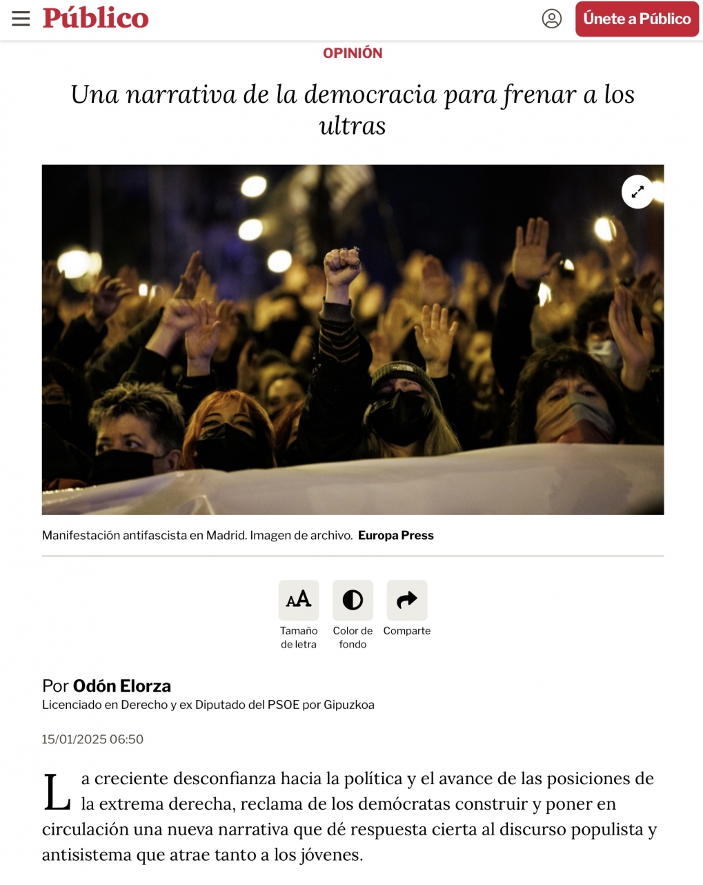 Una narrativa de la democracia para frenar a los ultras.