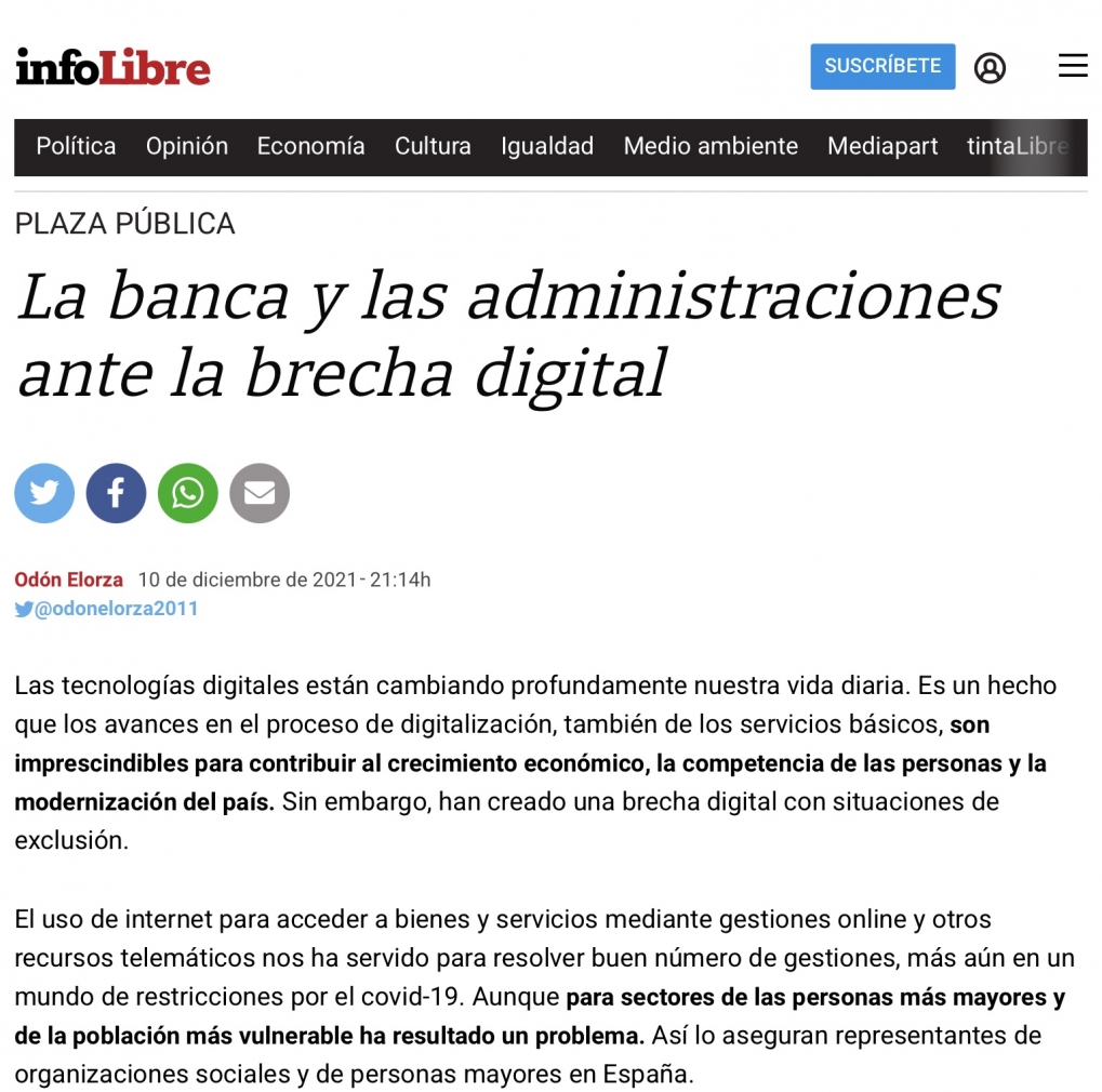 La banca y las administraciones ante la brecha digital y las exclusiones que provocan.