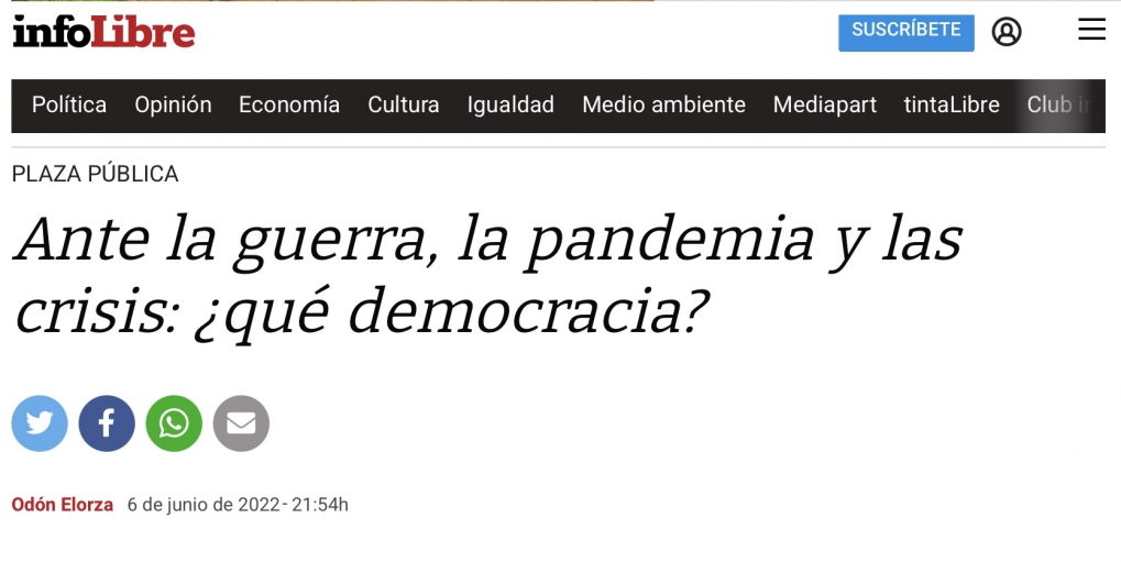 Ante la guerra, la pandemia y las crisis : &iquest;Qu&eacute; Democracia necesitamos?