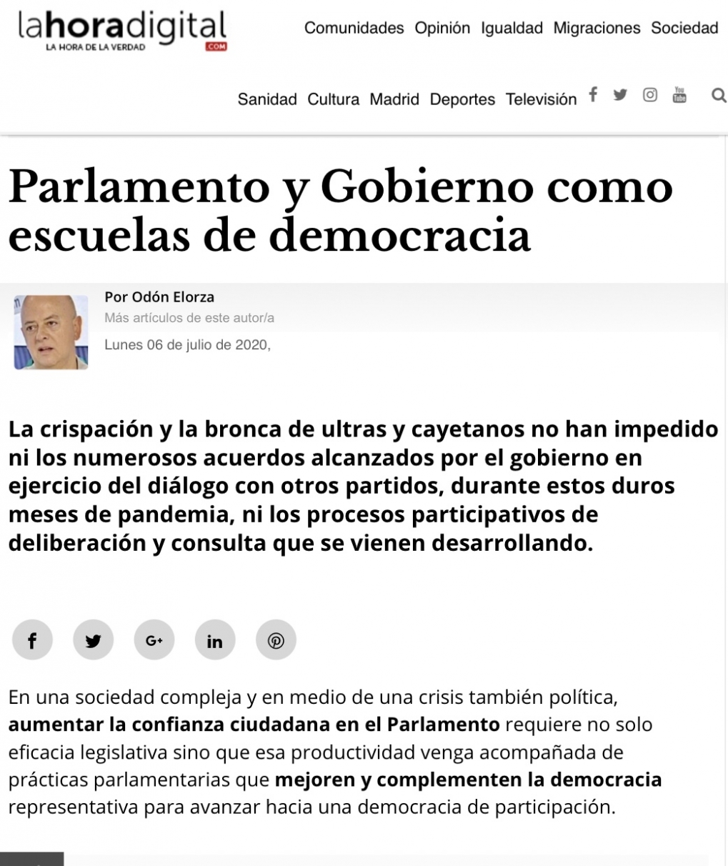 Parlamento y Gobierno como escuelas de democracia.