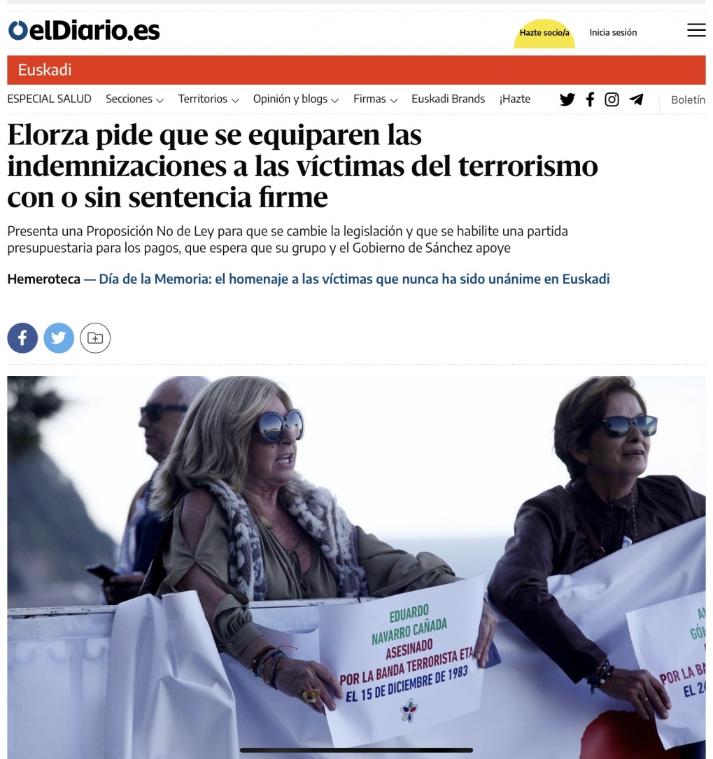 Proposici&oacute;n sobre la reforma de la Ley 29/2011 de reconocimiento y protecci&oacute;n integral de las V&iacute;ctimas de terrorismo, para que se equiparen las indemnizaciones.