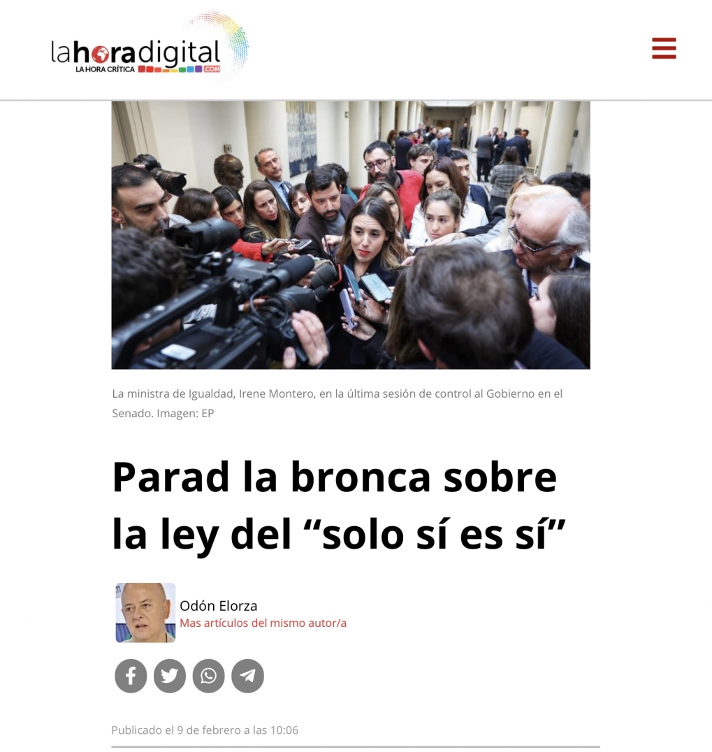 &iquest;Son conscientes PSOE y UP de que la falta de acuerdo sobre la reforma de la ley &ldquo;SOLO S&Iacute; ES S&Iacute;&rdquo; nos pasar&aacute; factura?